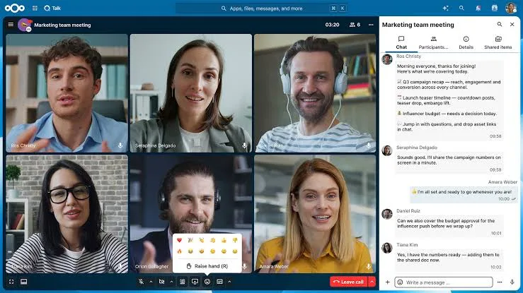 Talk-møte med videosamtale og chat i Kaukus Nextcloud